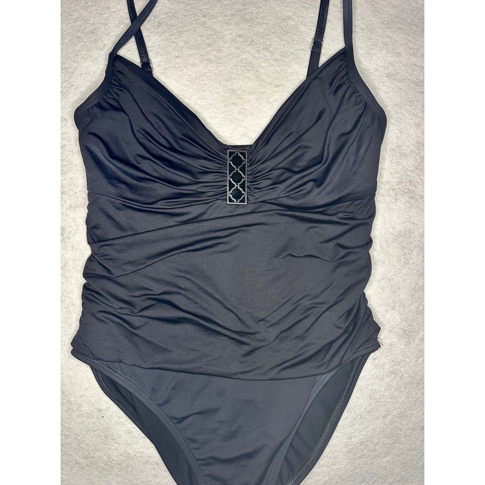 LA BLANCA Black‎ One-Piece Swimsuit Tummy Control Ruched Front Size 12
